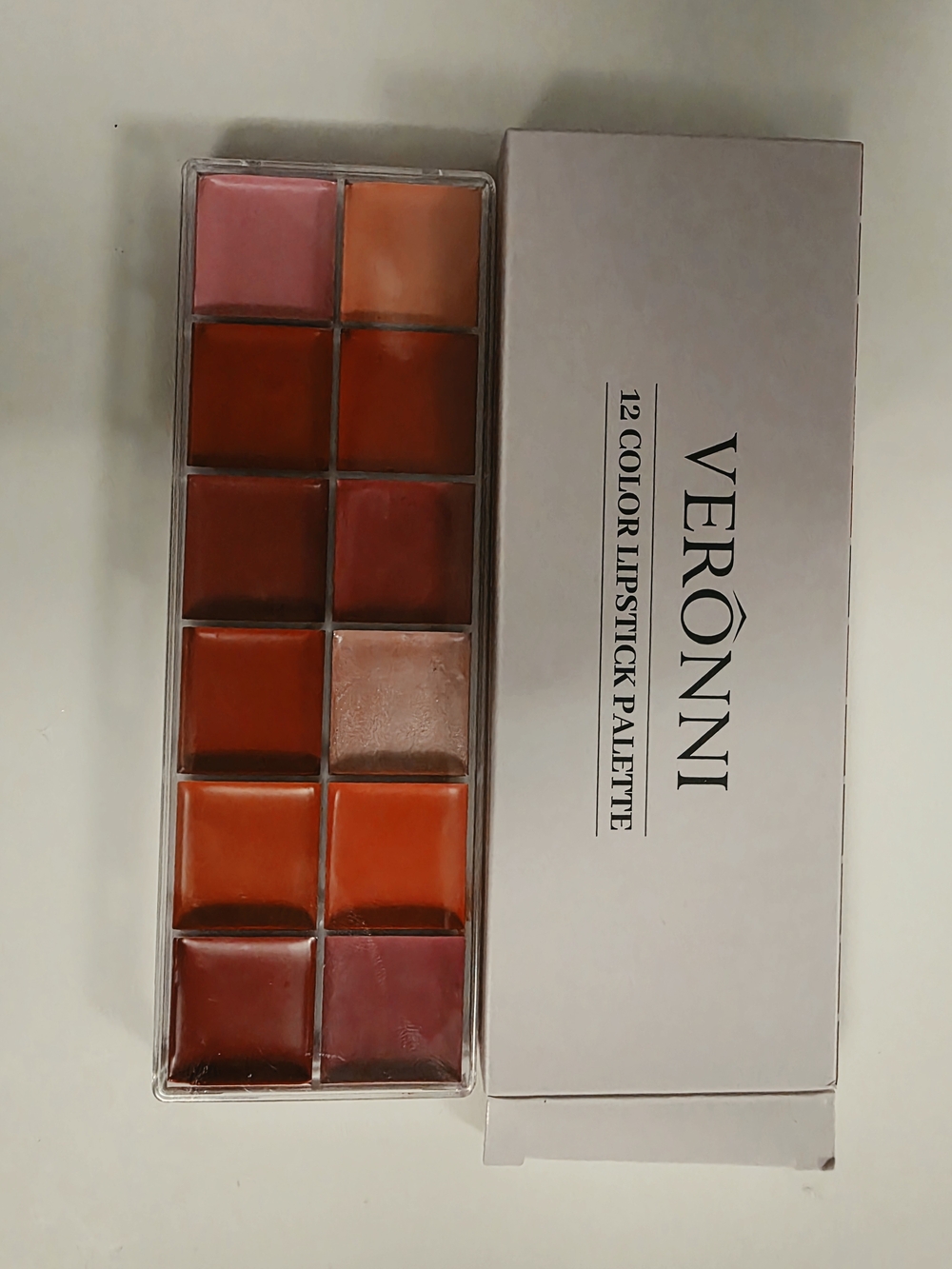 12-Color Lipstick Palette — Mixed Red, Pink & Orange Shades